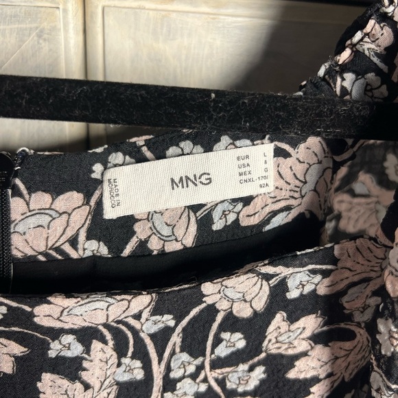 Mango MNG Black Pink Floral Puff‎ Sleeve Square Neck Rocio Mini Dress - Picture 8 of 10